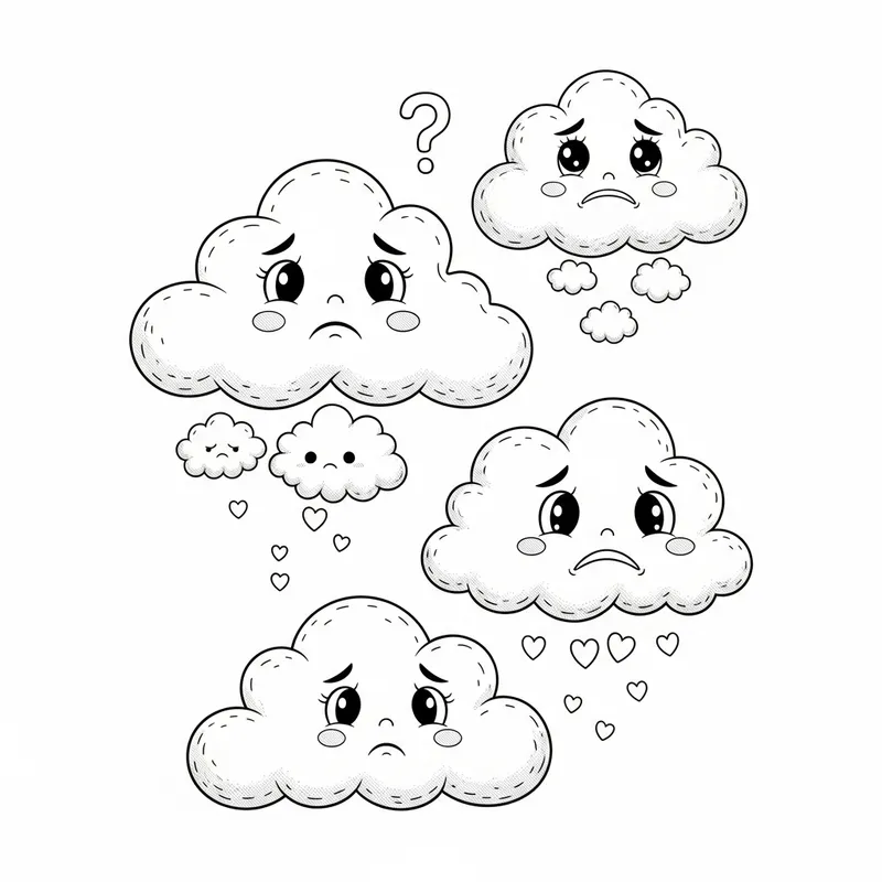 Whimsical Clouds Coloring Page | Conveying Sadness & Wonder Whimsical Clouds Coloring Page | Conveying Sadness & Wonder