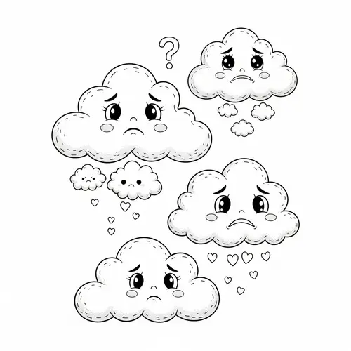 Whimsical Clouds Coloring Page for Children | Emotional Exploration