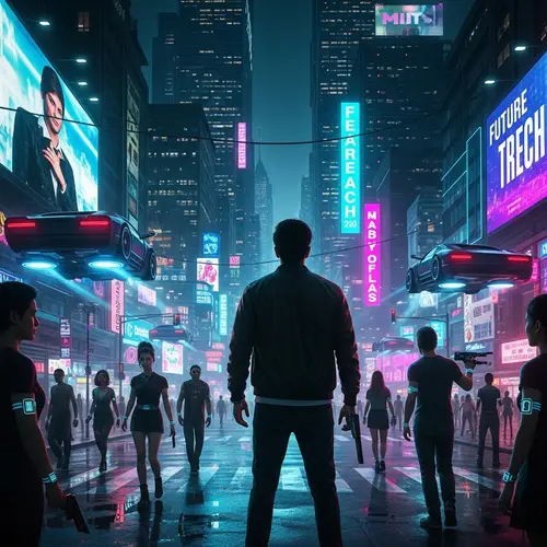 Cyberpunk World: Neon-Lit Skyscrapers & High-Tech Streets