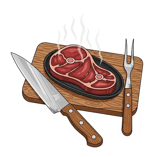 Juicy Steak Illustration with Knife and Fork | Butcher Shop & Restaurant