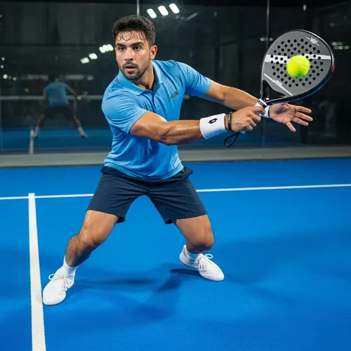 Skilled Hispanic Padel Player in Competitive Action