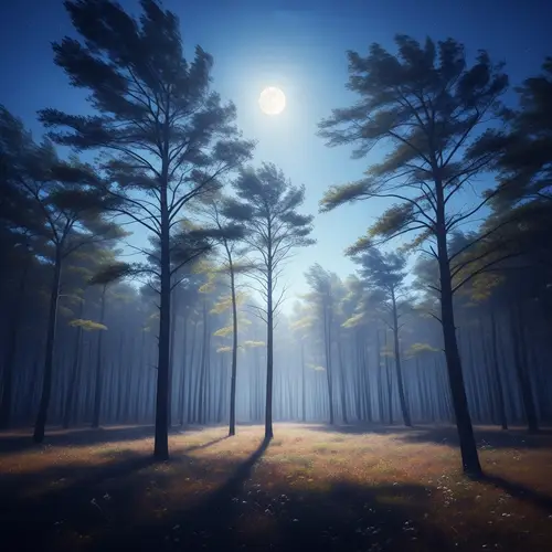 Mystical Moonlit Forest: Artistic Scene with Ethereal Tones