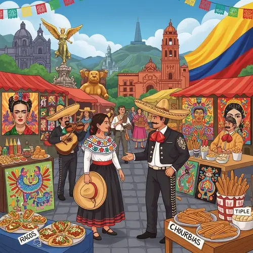Mexican & Colombian Cultural Fusion Illustration