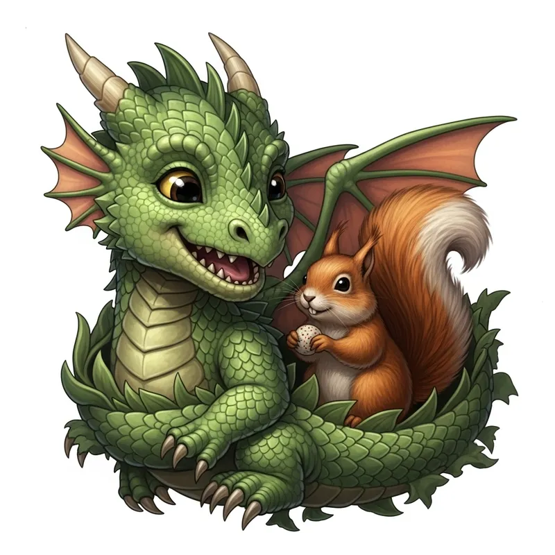Delightful Dragon and Charming Squirrel Playing Together