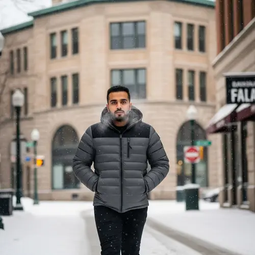 Stay Warm: Man in Down Jacket in Minneapolis