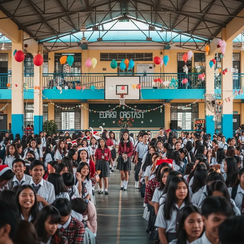 Filipino Students Celebrate Christmas in Vibrant School Gym