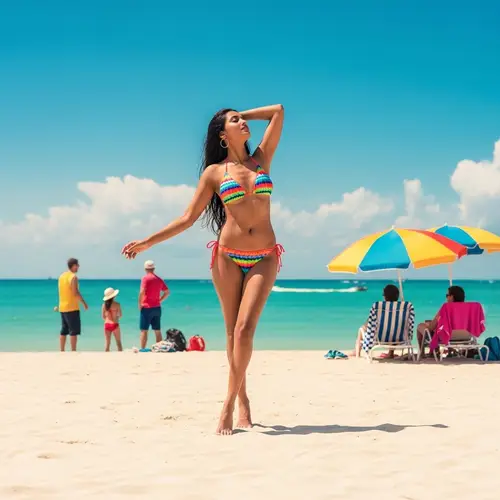Vibrant Beach Lifestyle: Indian Woman in Miami Sun
