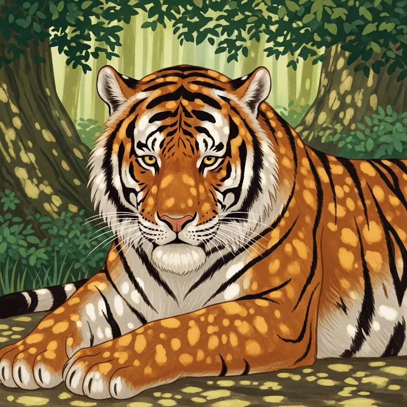 Sleepy Tiger in Tranquil Forest | Majestic Orange and Black Stripes