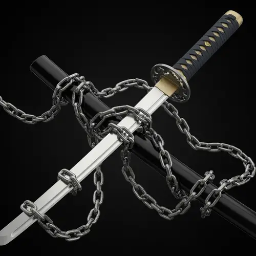 Katana Sword Entwined in Intricate Iron Chains