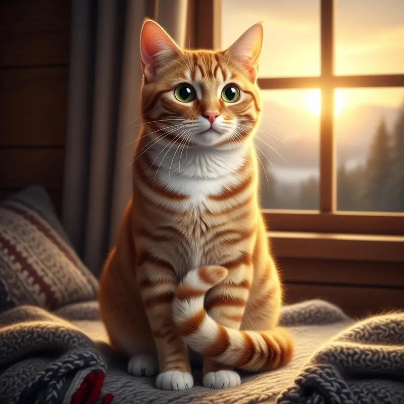 Cozy Orange Tabby Cat in Cabin