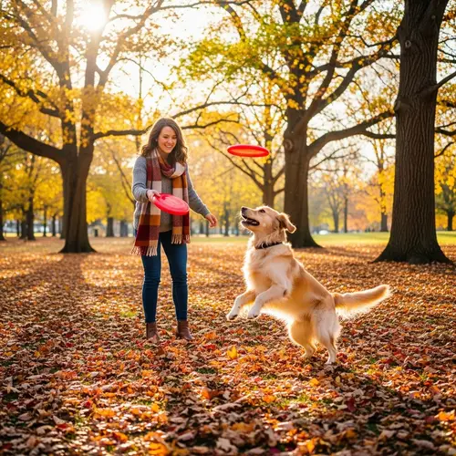 Alyssa and Her Playful Dog Enjoy a Day at the Leaf-Covered Park
