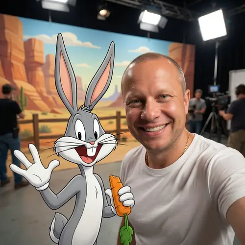 Candid Selfie with Bugs Bunny in Looney Tunes Set