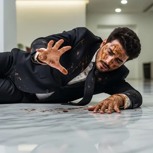 Middle-Eastern Businessman Covered in Mess: Image Analysis
