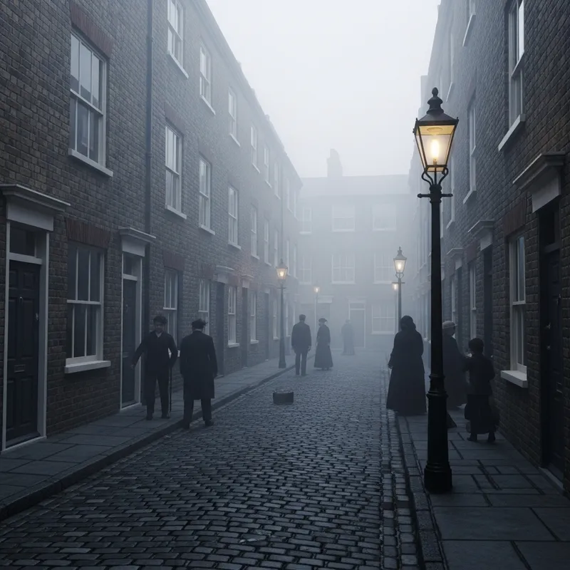 Victorian Era Foggy Alley: Eerie Scene of East End London