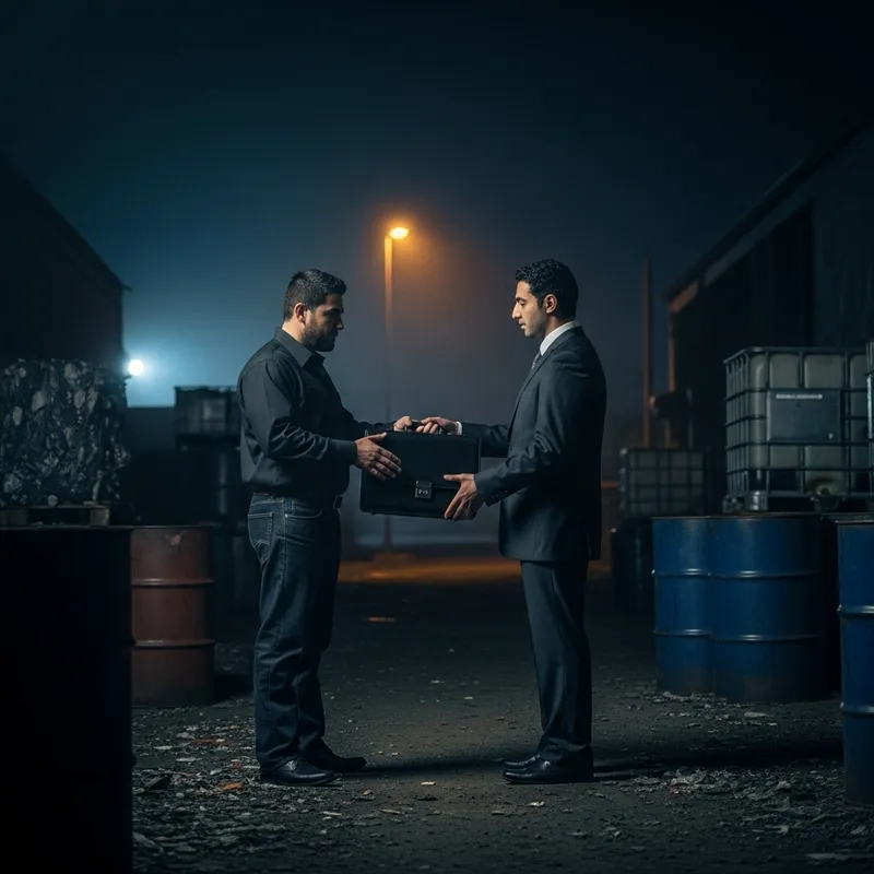 Dark Secrets: Sinister Nighttime Exchange in Industrial Area