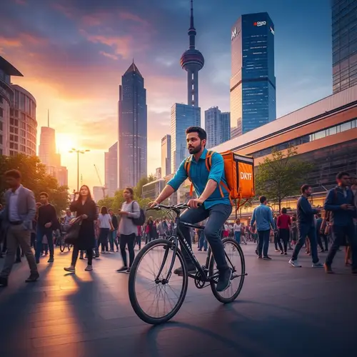 Vibrant Cityscape: South Asian Delivery Person in Action