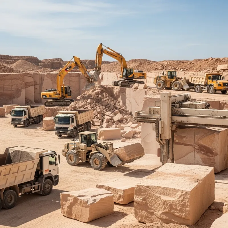 Heavy Machinery Operations in Sandstone Quarry: A Visual Insight