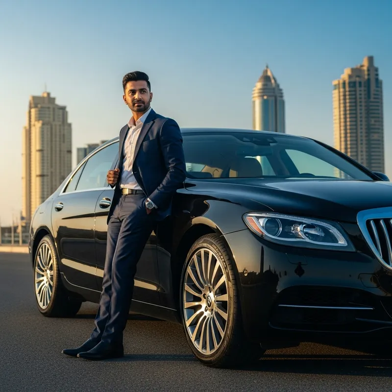 South Asian Man Admiring Luxury Car | Elegant Setting