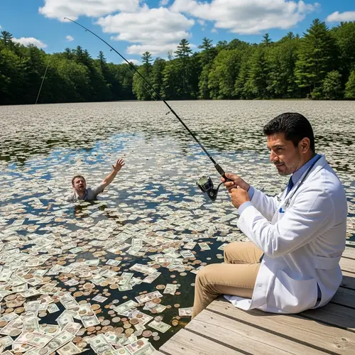 Doctor Fishing in Money-Filled Lake