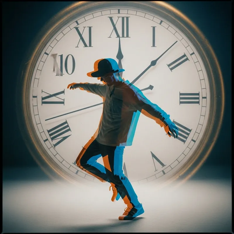 Surrealistic Time Warp: Frozen Dreamlike Moment with Ticking Clock