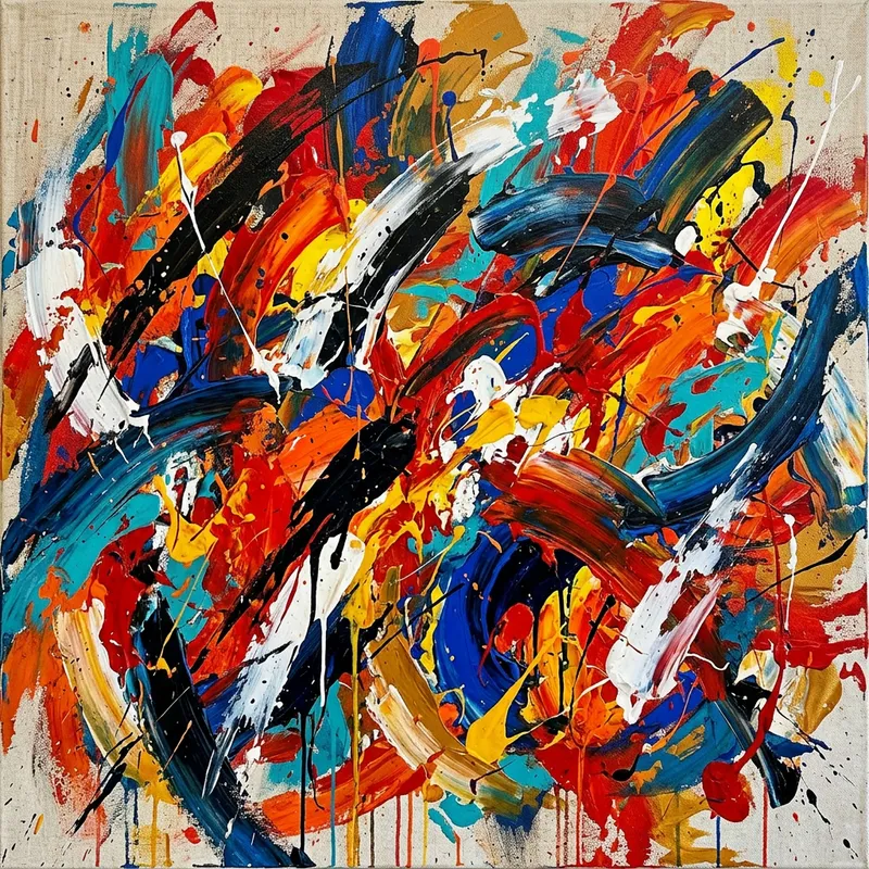 Colorful Abstract Painting in the Style of Kandinsky | Energetic Brushstrokes & Acrylic on Canvas
