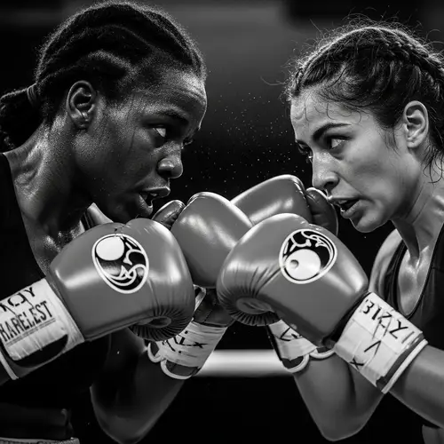 Intense Close-Up Boxing Match Between Two Fierce Women