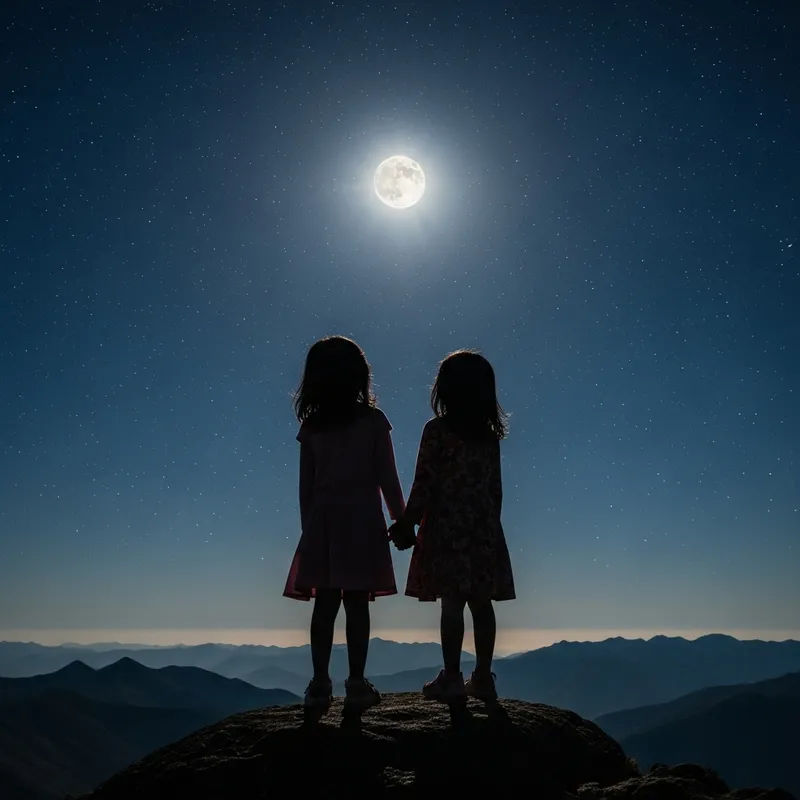 Indian Girls Stargazing on Mountain Under Starlit Sky