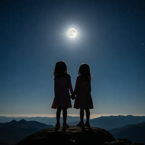 South Asian Girls Stargazing on Mountain Peak | Night Sky Wonder