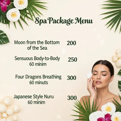 Spa Package Menu - Moon, Sensuous B2B, Four Dragons, Japanese Nuru