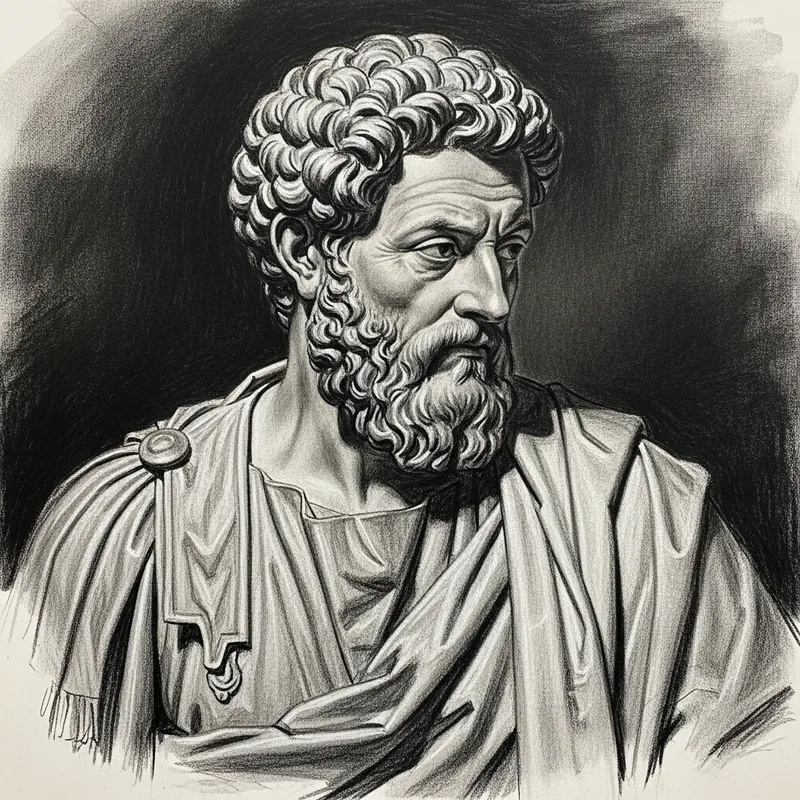 Charcoal Painting of a Man Resembling Marcus Aurelius