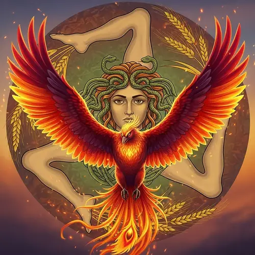 Sicilian Trinacria Phoenix Art | Symbolic Phoenix Illustration