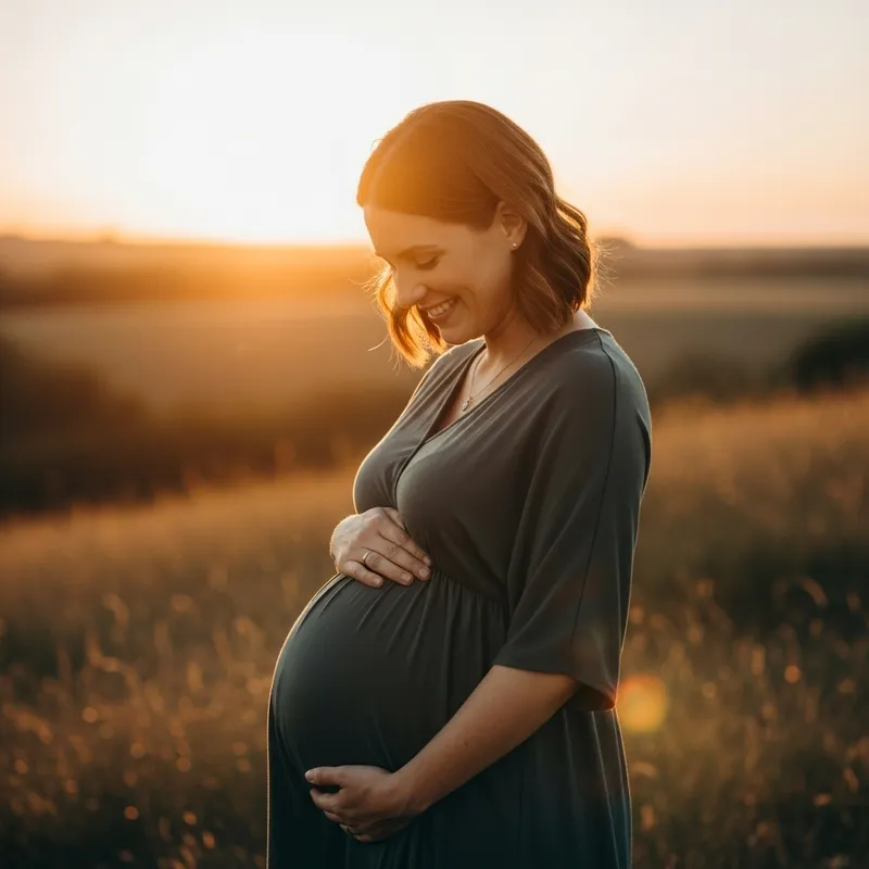 Happy White Pregnant Woman: Cherished Motherhood Photo