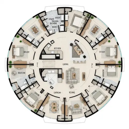 Circular Floor Plan: Symmetrical Layout Design