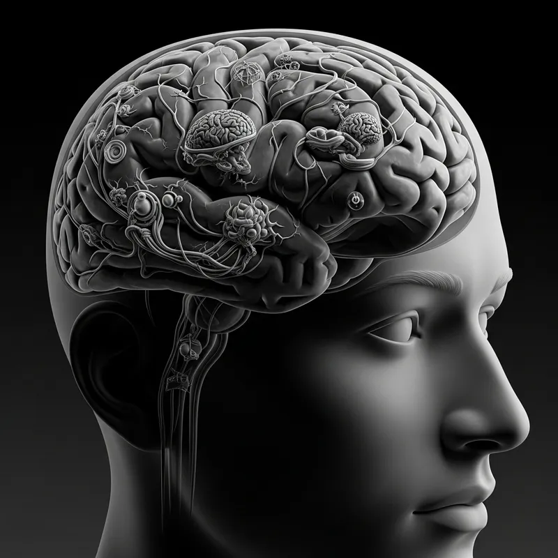 Surrealistic Monochrome Brain Art for Mental Health