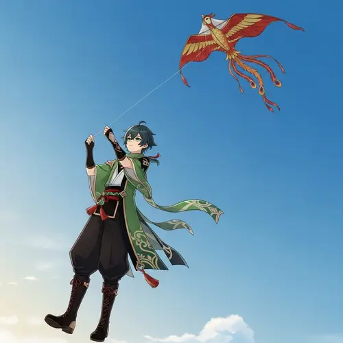 Xiao Genshin Impact Character Flying Kite | Tranquil Scene