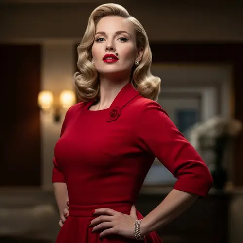 Classic Hollywood Style: Blonde Woman in Red Outfit