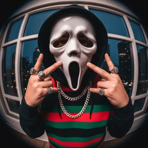 Urban Hip-Hop Style: Ghostface Mask, Hoodie & Rings | City Nightlife