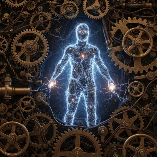 Ghost in the Machine: Eerie Presence Among Bronze Gears and Circuits