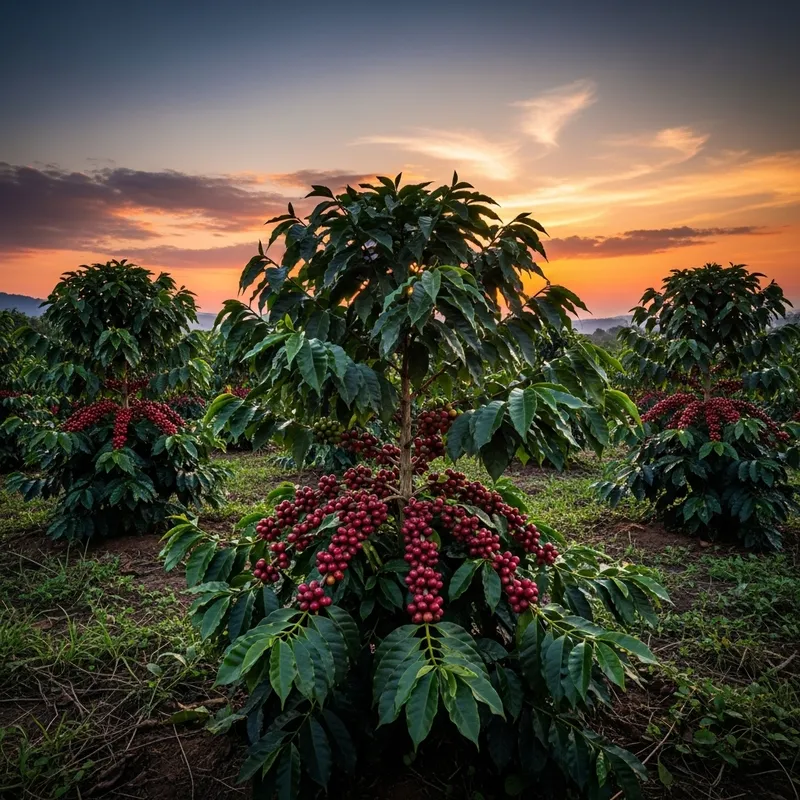 Beautiful Coffee Farm at Sunset: A Nature's Delight