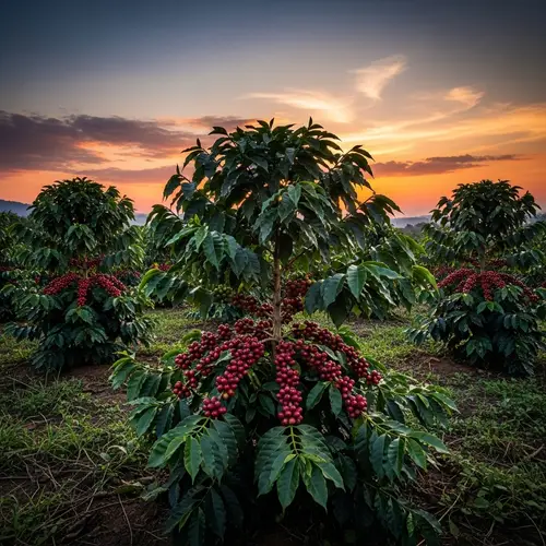 Beautiful Coffee Farm at Sunset: A Nature's Delight