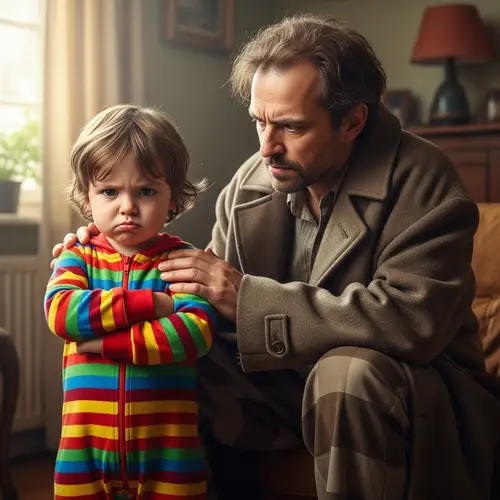 Disgruntled Toddler and Stern-looking Man - Expressive Imagery