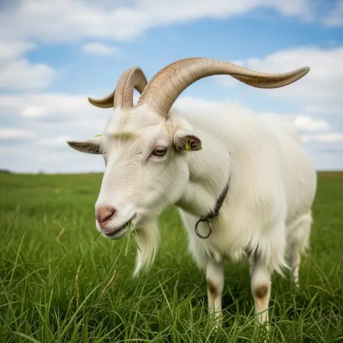 Healthy Adult Goat in Lush Green Pasture