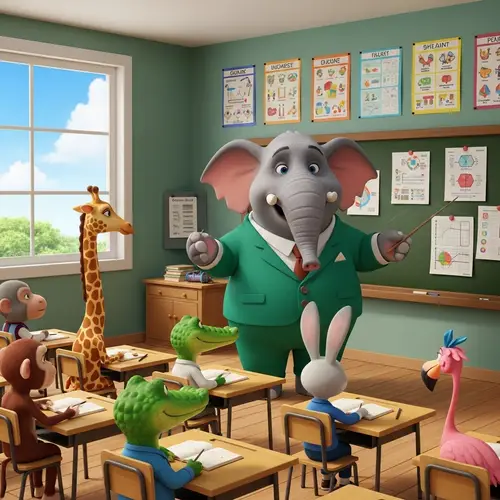 Fun Elephant Teacher in Classroom - Animated Teaching Scene