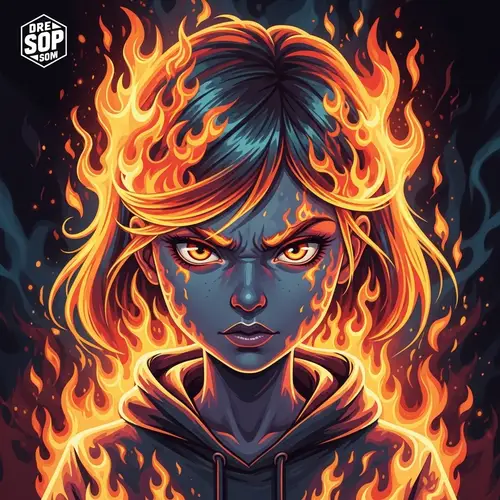 Cartoon Girl on Fire - Fiery Album Cover Art