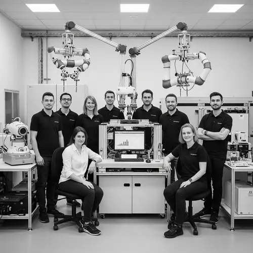 Diverse Team of Scientists and Engineers with Futuristic Robots in Cutting-Edge Lab