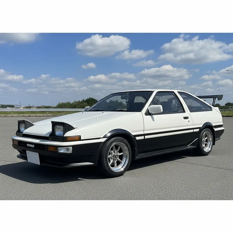 Toyota Sprinter Trueno AE86 - Classic Japanese Car on Asphalt Lot Toyota Sprinter Trueno AE86 - Classic Japanese Car on Asphalt Lot