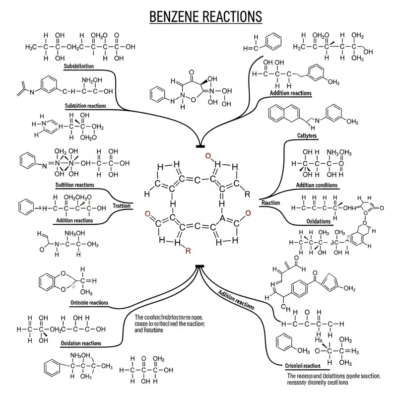 Benzene Reaction Mind Map: Detailed Organic Chemistry Illustration