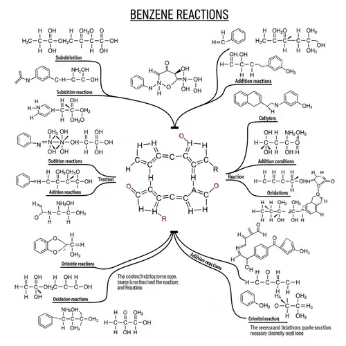 Benzene Reactions Mind Map: Organic Chemistry Illustration