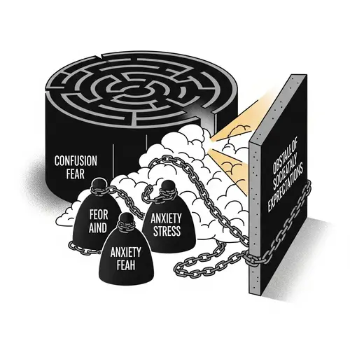 Abstract Illustration of Inner Struggles: Freeing the Mind and Overcoming Obstacles