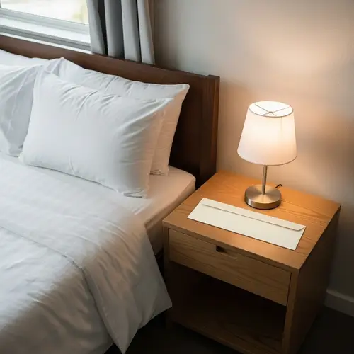 Room with Bed and Nightstand | Envelope on Nightstand